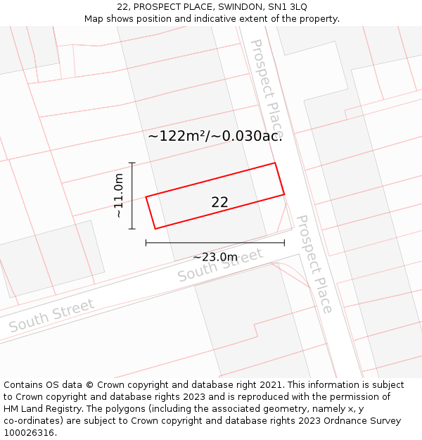 22, PROSPECT PLACE, SWINDON, SN1 3LQ: Plot and title map
