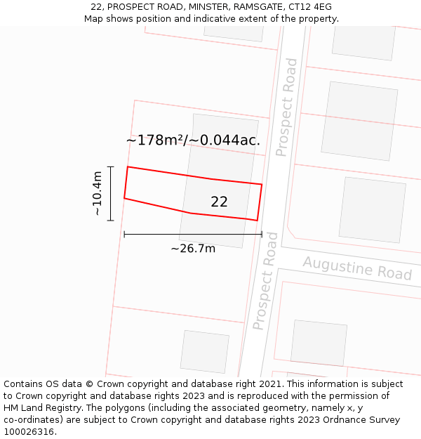 22, PROSPECT ROAD, MINSTER, RAMSGATE, CT12 4EG: Plot and title map