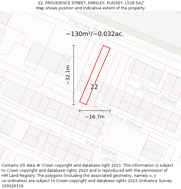 22, PROVIDENCE STREET, FARSLEY, PUDSEY, LS28 5AZ: Plot and title map