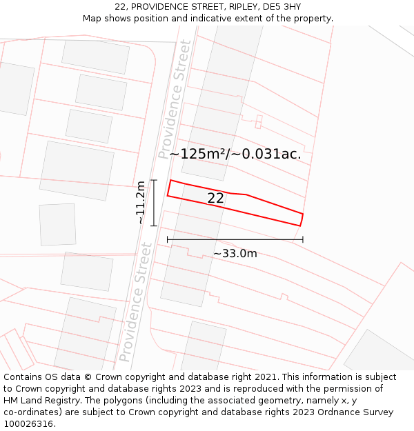 22, PROVIDENCE STREET, RIPLEY, DE5 3HY: Plot and title map