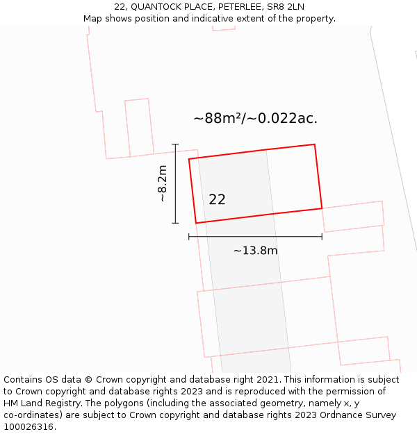 22, QUANTOCK PLACE, PETERLEE, SR8 2LN: Plot and title map