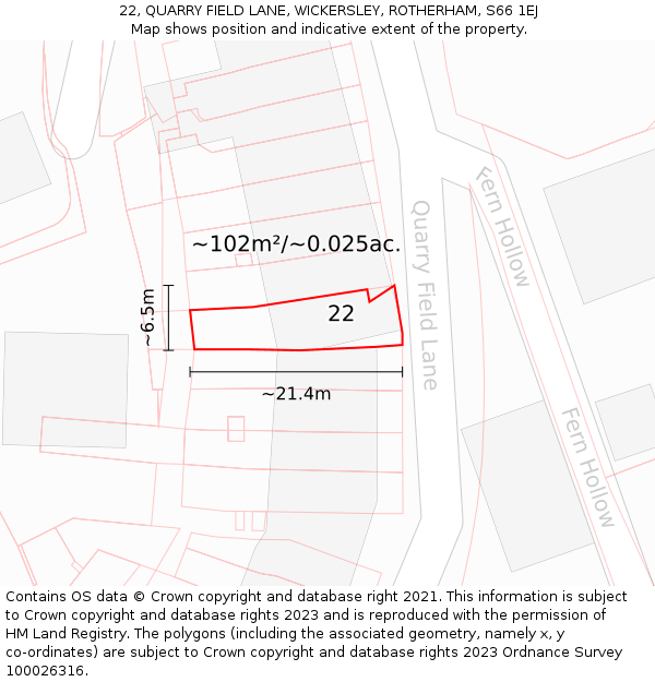 22, QUARRY FIELD LANE, WICKERSLEY, ROTHERHAM, S66 1EJ: Plot and title map