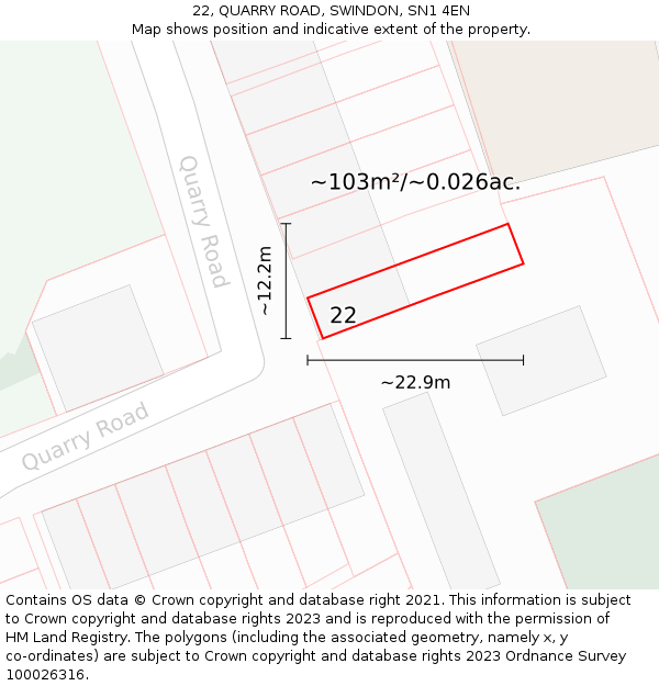 22, QUARRY ROAD, SWINDON, SN1 4EN: Plot and title map