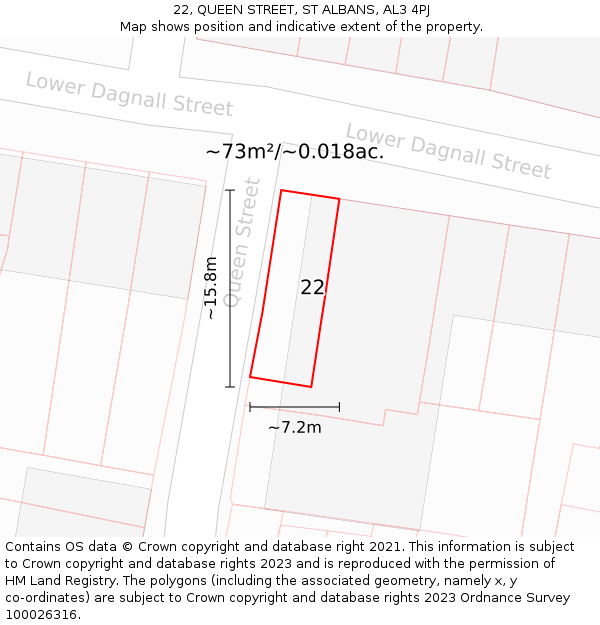 22, QUEEN STREET, ST ALBANS, AL3 4PJ: Plot and title map