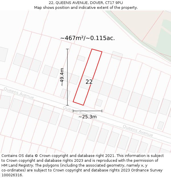 22, QUEENS AVENUE, DOVER, CT17 9PU: Plot and title map