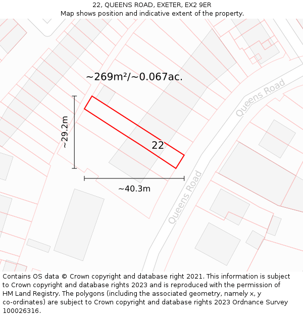 22, QUEENS ROAD, EXETER, EX2 9ER: Plot and title map