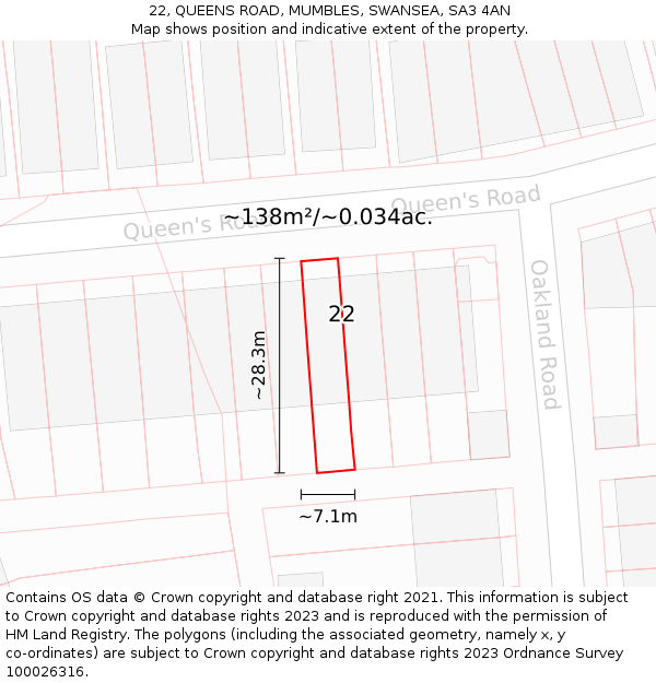 22, QUEENS ROAD, MUMBLES, SWANSEA, SA3 4AN: Plot and title map