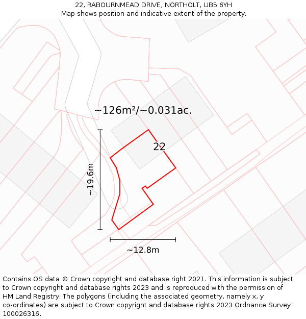 22, RABOURNMEAD DRIVE, NORTHOLT, UB5 6YH: Plot and title map