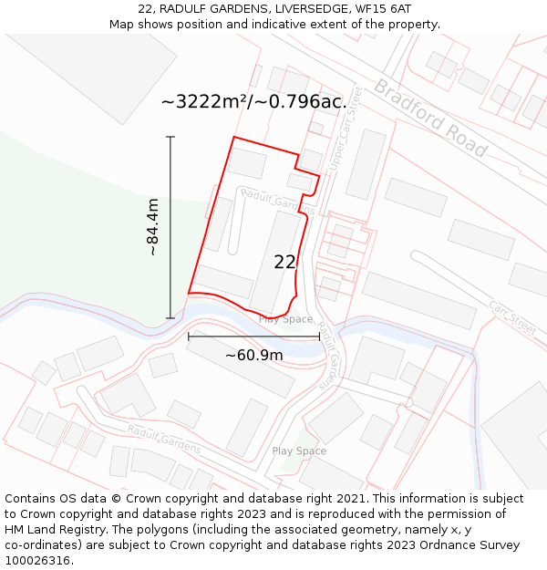 22, RADULF GARDENS, LIVERSEDGE, WF15 6AT: Plot and title map