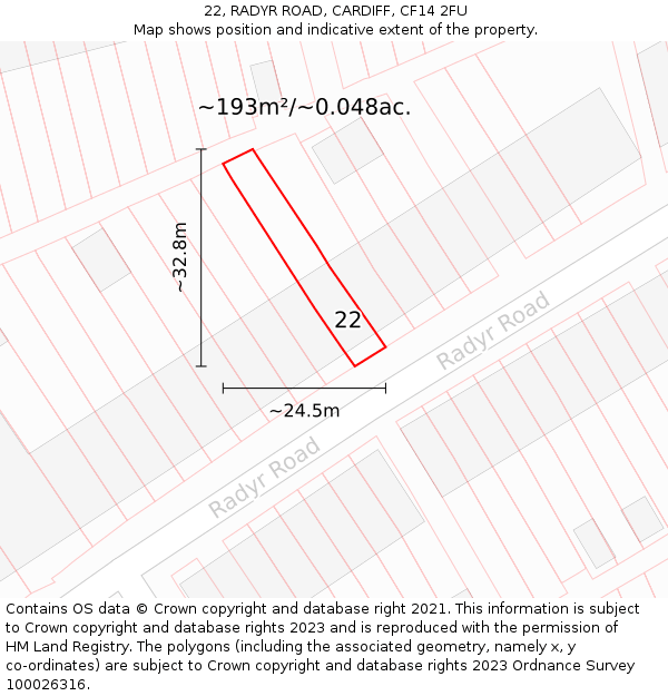 22, RADYR ROAD, CARDIFF, CF14 2FU: Plot and title map
