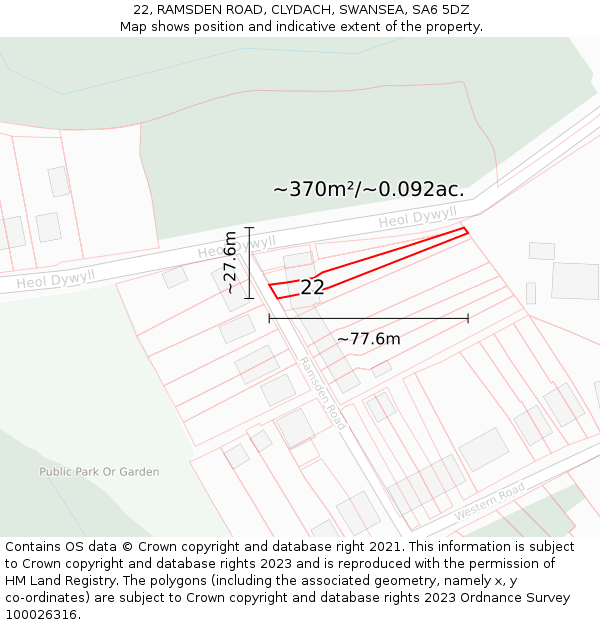 22, RAMSDEN ROAD, CLYDACH, SWANSEA, SA6 5DZ: Plot and title map