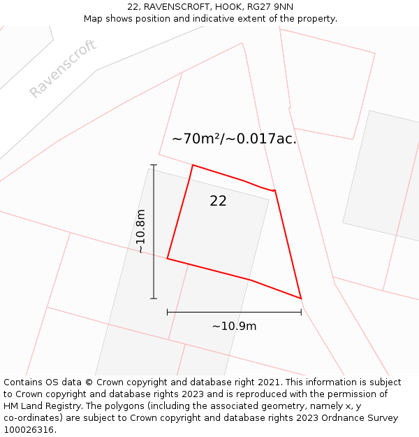 22, RAVENSCROFT, HOOK, RG27 9NN: Plot and title map