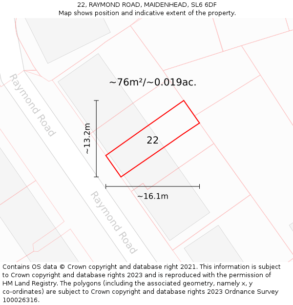 22, RAYMOND ROAD, MAIDENHEAD, SL6 6DF: Plot and title map
