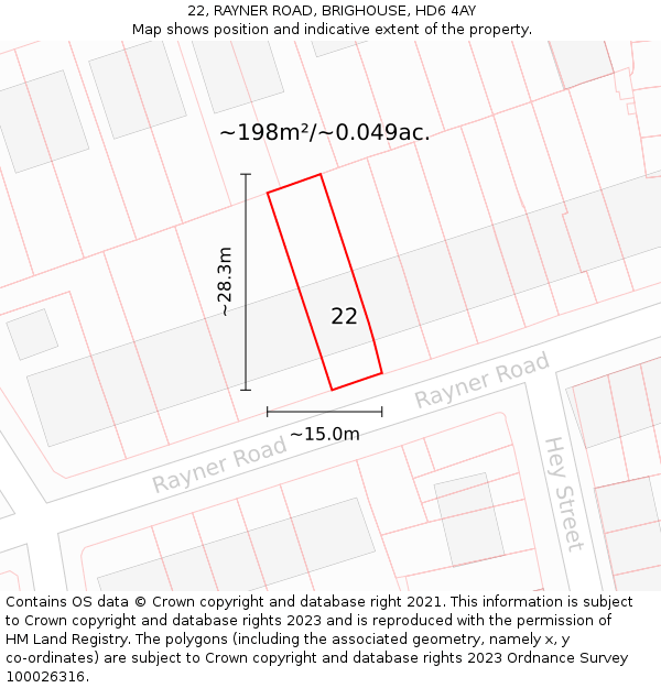 22, RAYNER ROAD, BRIGHOUSE, HD6 4AY: Plot and title map