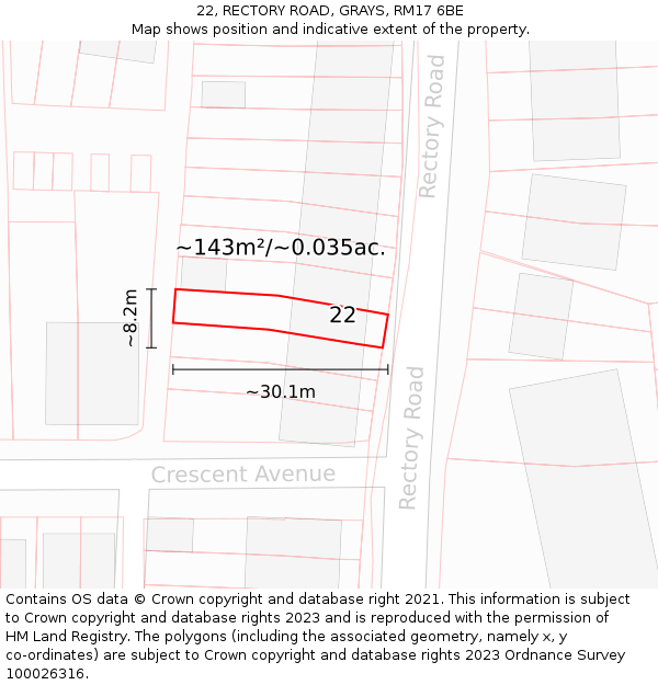 22, RECTORY ROAD, GRAYS, RM17 6BE: Plot and title map