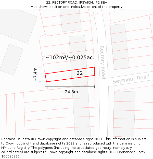 22, RECTORY ROAD, IPSWICH, IP2 8EH: Plot and title map