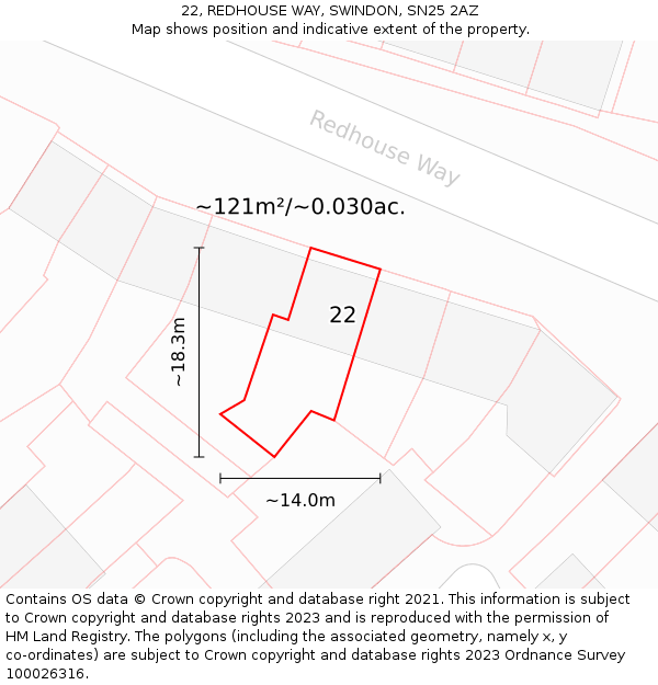 22, REDHOUSE WAY, SWINDON, SN25 2AZ: Plot and title map