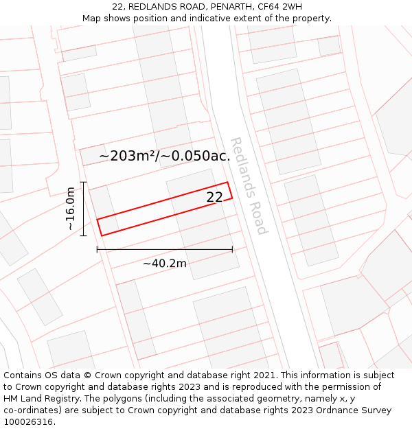 22, REDLANDS ROAD, PENARTH, CF64 2WH: Plot and title map