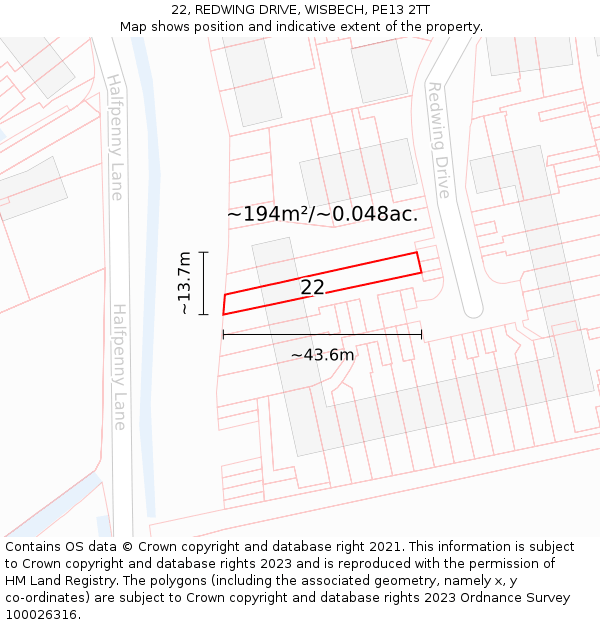 22, REDWING DRIVE, WISBECH, PE13 2TT: Plot and title map