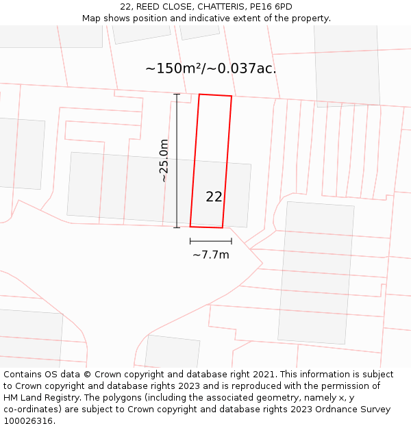 22, REED CLOSE, CHATTERIS, PE16 6PD: Plot and title map