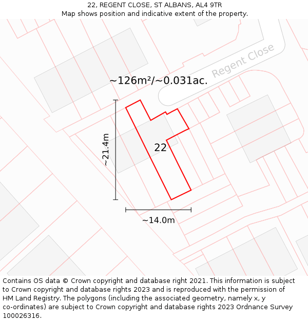 22, REGENT CLOSE, ST ALBANS, AL4 9TR: Plot and title map