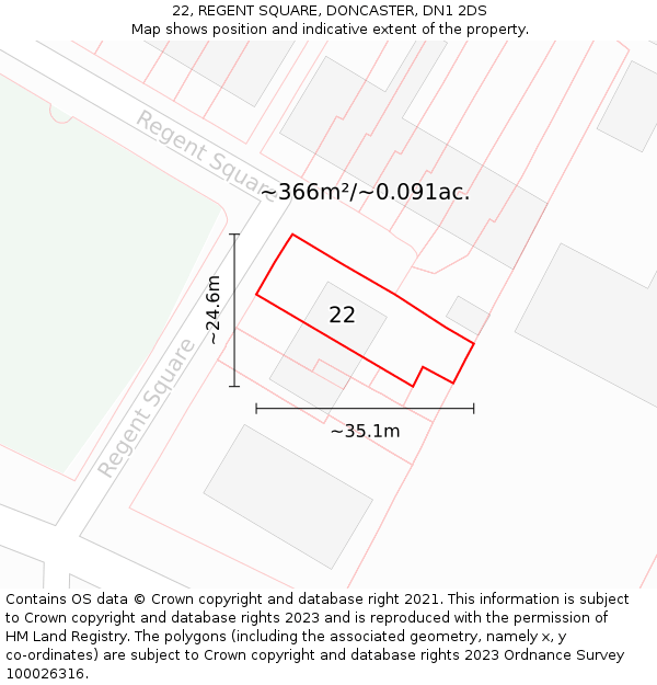22, REGENT SQUARE, DONCASTER, DN1 2DS: Plot and title map