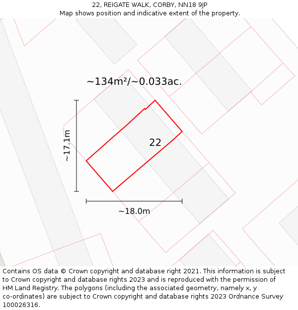 22, REIGATE WALK, CORBY, NN18 9JP: Plot and title map