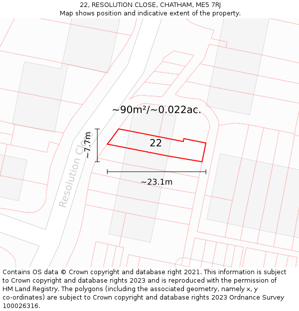 22, RESOLUTION CLOSE, CHATHAM, ME5 7RJ: Plot and title map