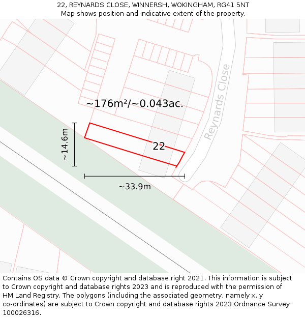 22, REYNARDS CLOSE, WINNERSH, WOKINGHAM, RG41 5NT: Plot and title map