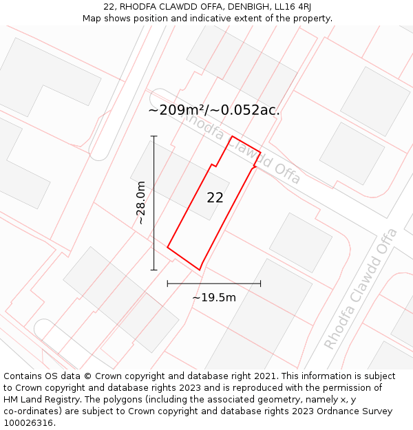 22, RHODFA CLAWDD OFFA, DENBIGH, LL16 4RJ: Plot and title map
