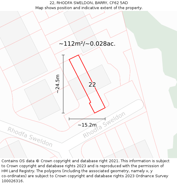 22, RHODFA SWELDON, BARRY, CF62 5AD: Plot and title map