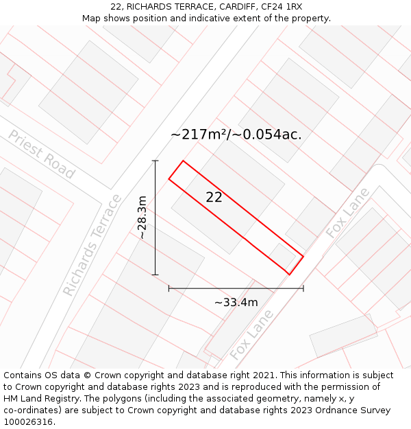 22, RICHARDS TERRACE, CARDIFF, CF24 1RX: Plot and title map