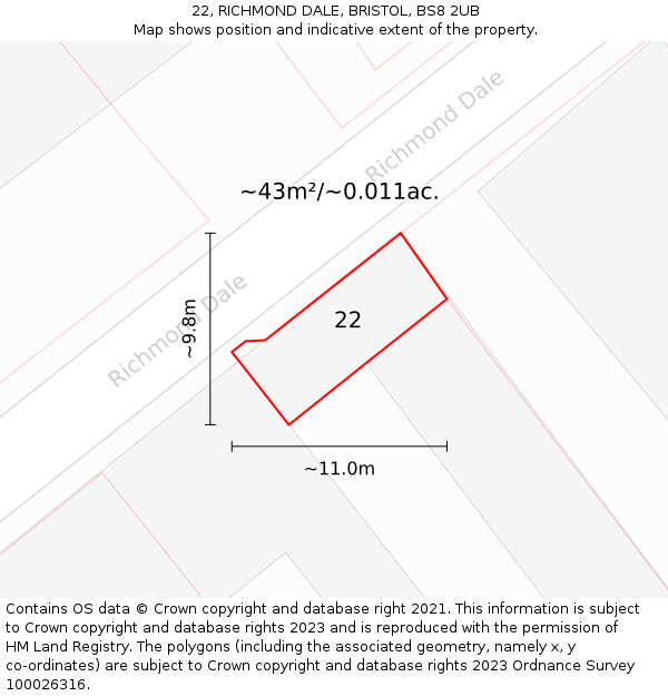 22, RICHMOND DALE, BRISTOL, BS8 2UB: Plot and title map