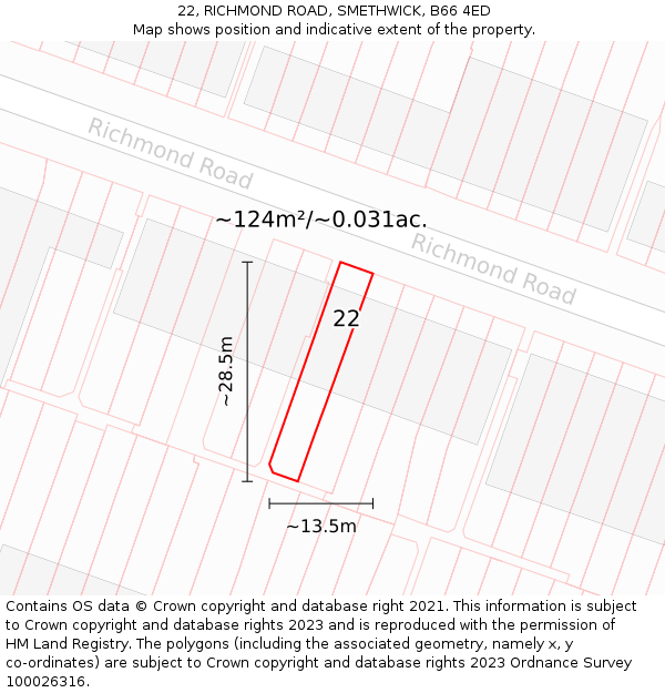 22, RICHMOND ROAD, SMETHWICK, B66 4ED: Plot and title map