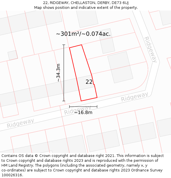 22, RIDGEWAY, CHELLASTON, DERBY, DE73 6UJ: Plot and title map