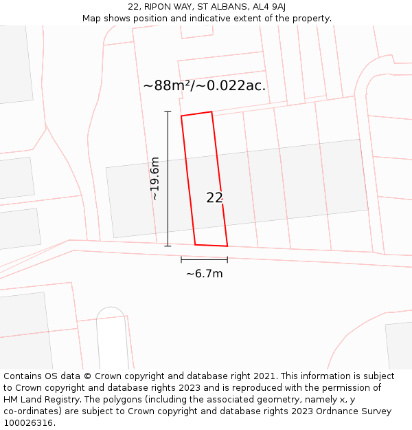 22, RIPON WAY, ST ALBANS, AL4 9AJ: Plot and title map