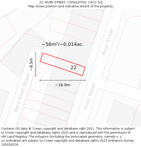 22, RIVER STREET, CONGLETON, CW12 1HJ: Plot and title map