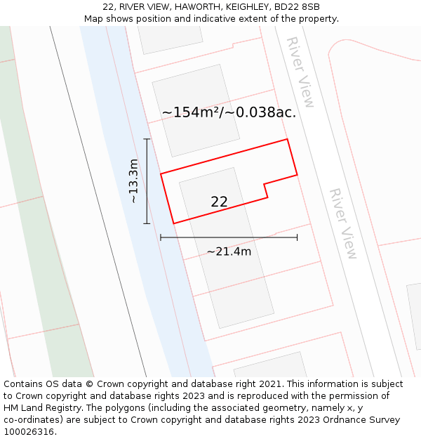 22, RIVER VIEW, HAWORTH, KEIGHLEY, BD22 8SB: Plot and title map