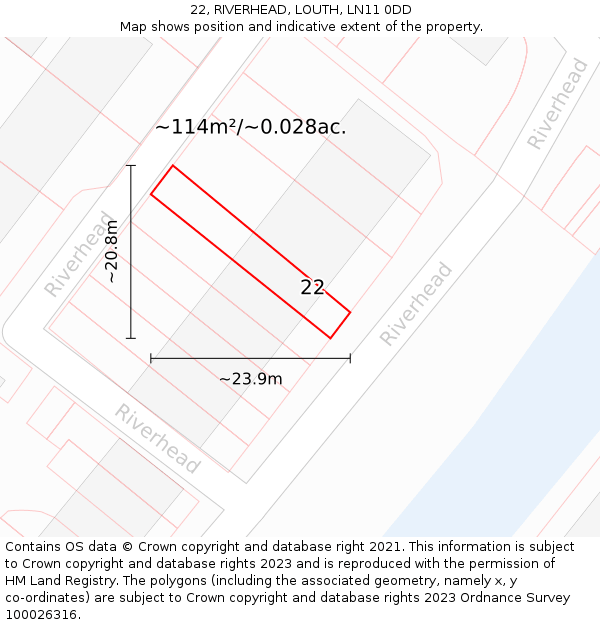 22, RIVERHEAD, LOUTH, LN11 0DD: Plot and title map