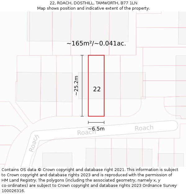 22, ROACH, DOSTHILL, TAMWORTH, B77 1LN: Plot and title map