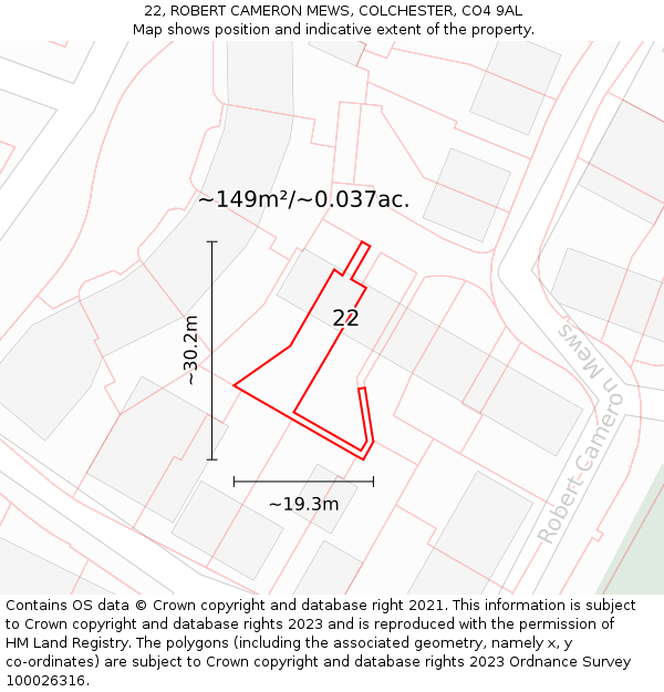 22, ROBERT CAMERON MEWS, COLCHESTER, CO4 9AL: Plot and title map