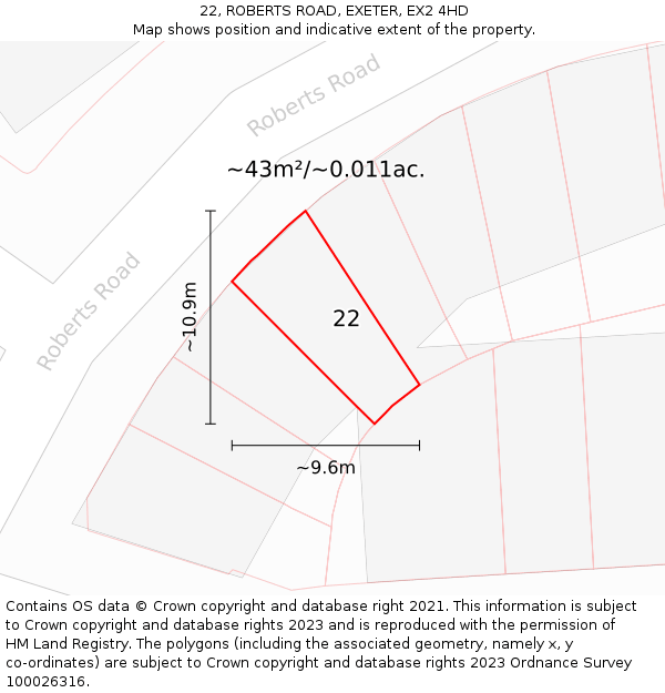 22, ROBERTS ROAD, EXETER, EX2 4HD: Plot and title map