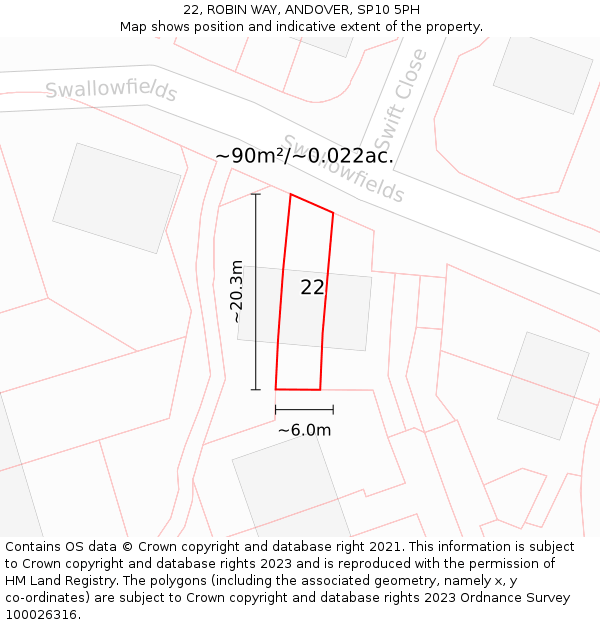 22, ROBIN WAY, ANDOVER, SP10 5PH: Plot and title map