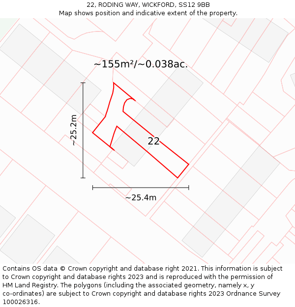 22, RODING WAY, WICKFORD, SS12 9BB: Plot and title map