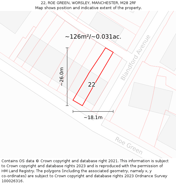 22, ROE GREEN, WORSLEY, MANCHESTER, M28 2RF: Plot and title map