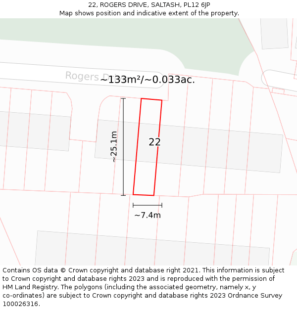 22, ROGERS DRIVE, SALTASH, PL12 6JP: Plot and title map