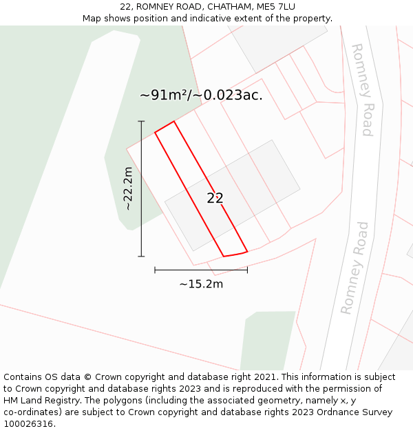 22, ROMNEY ROAD, CHATHAM, ME5 7LU: Plot and title map