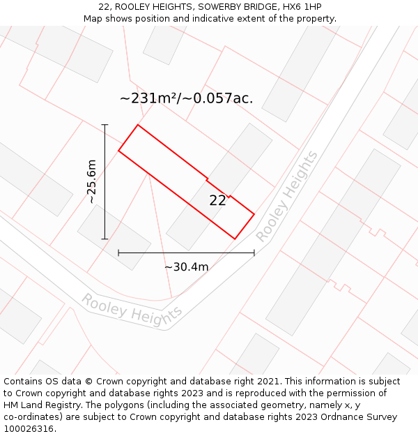 22, ROOLEY HEIGHTS, SOWERBY BRIDGE, HX6 1HP: Plot and title map