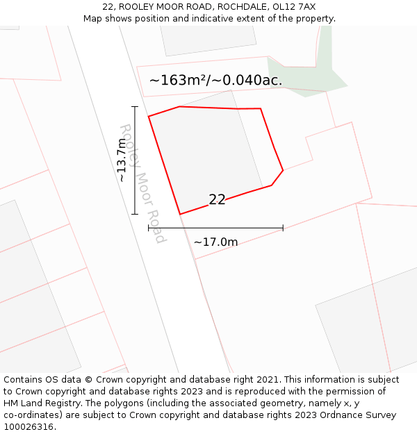 22, ROOLEY MOOR ROAD, ROCHDALE, OL12 7AX: Plot and title map