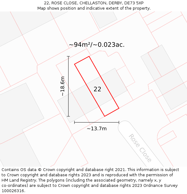 22, ROSE CLOSE, CHELLASTON, DERBY, DE73 5XP: Plot and title map